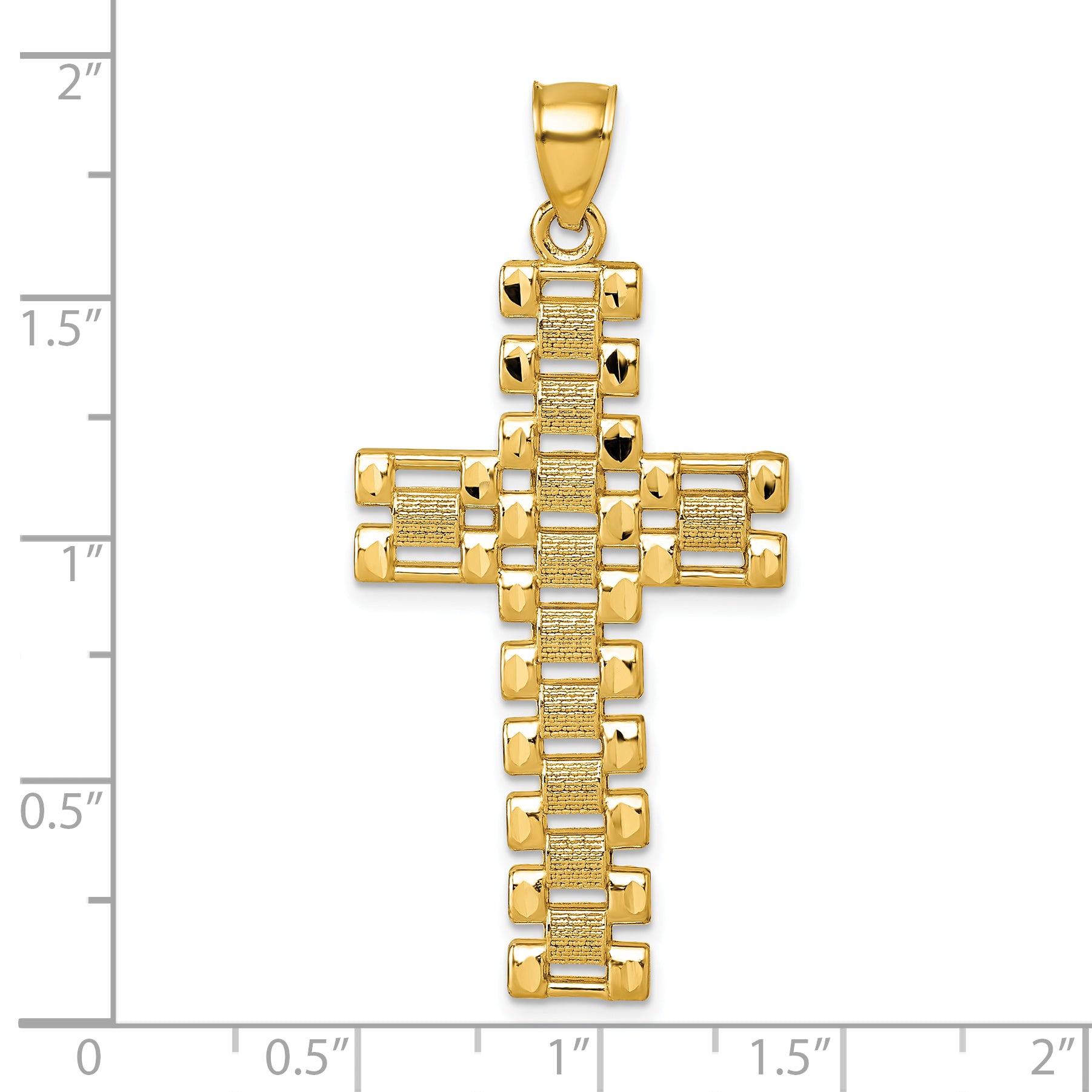 14k Polished Diamond-cut Textured Fancy Link Design Latin Cross Pendant