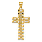 14k Polished Diamond-cut Textured Fancy Link Design Latin Cross Pendant