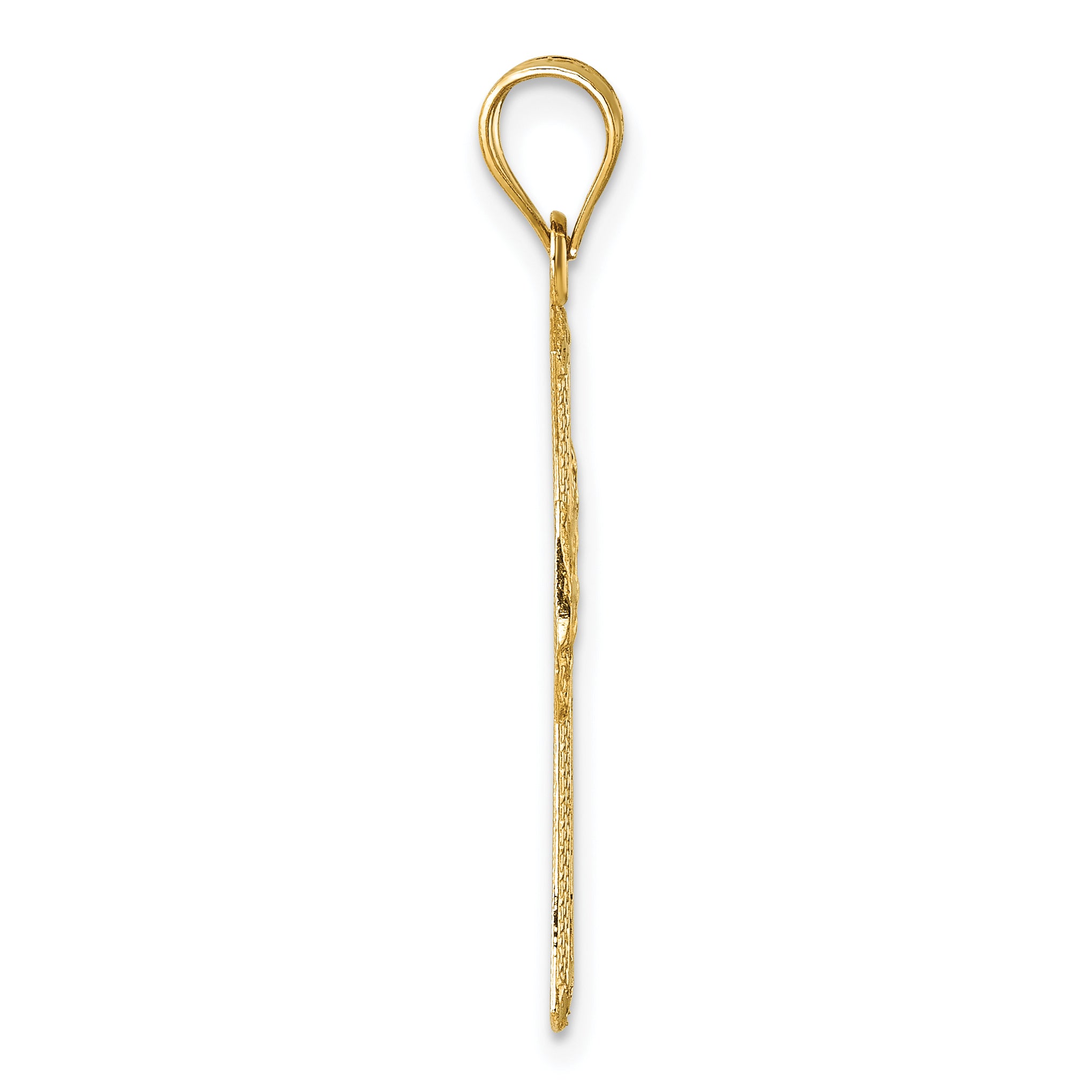 14k Polished Diamond-cut Textured Fancy Pierced Lattice Design Cross Pendant