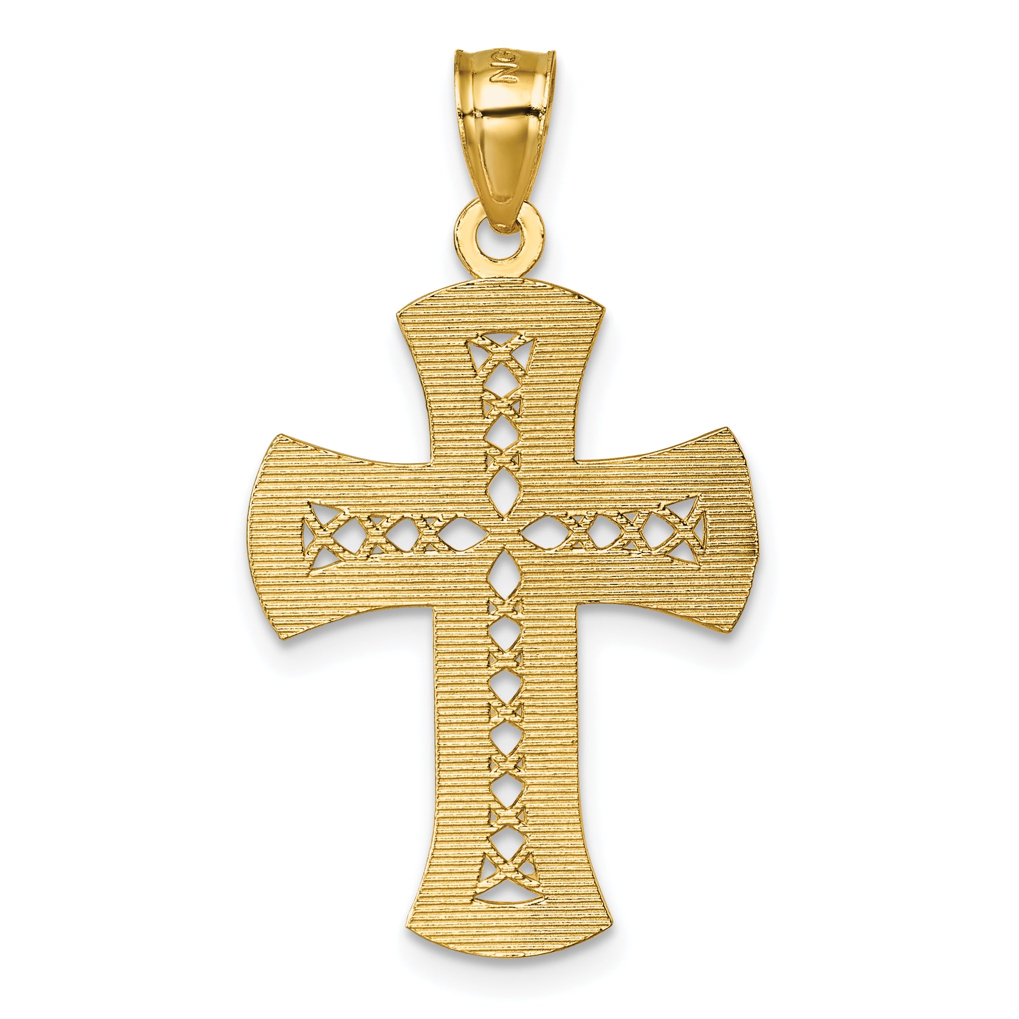 14k Polished Diamond-cut Textured Fancy Pierced Lattice Design Cross Pendant