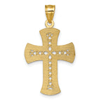 14k Polished Diamond-cut Textured Fancy Pierced Lattice Design Cross Pendant