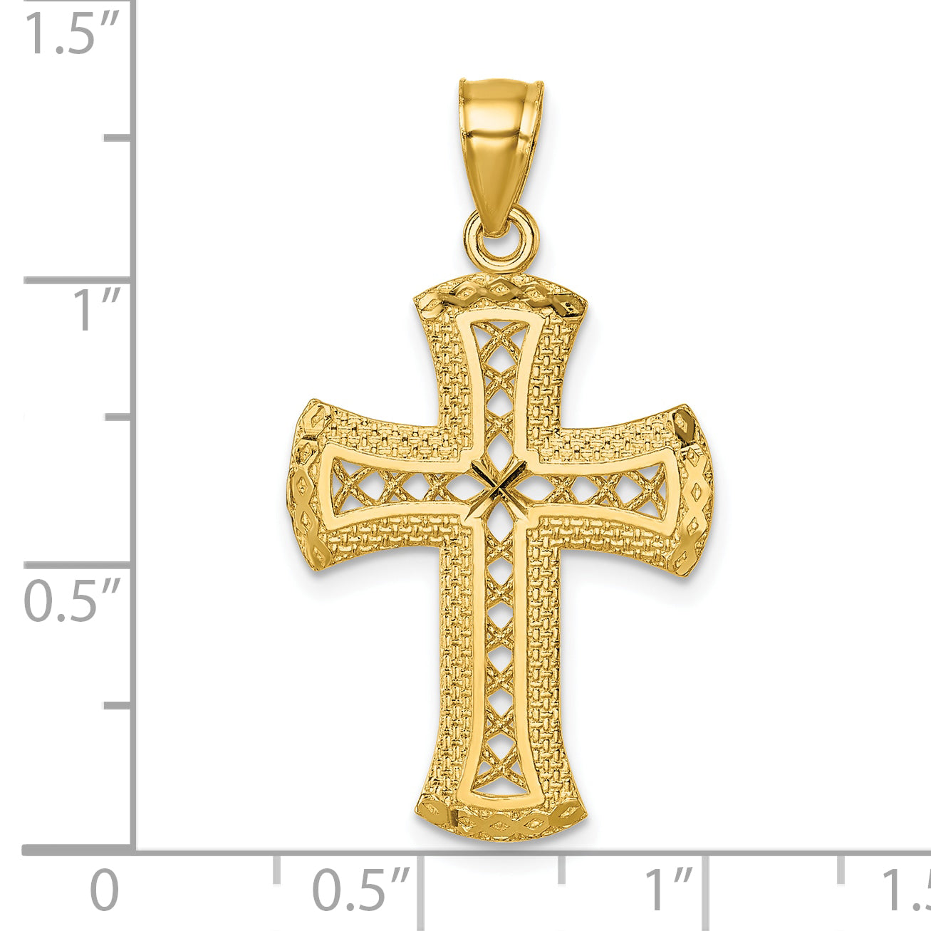 14k Polished Diamond-cut Textured Fancy Pierced Lattice Design Cross Pendant