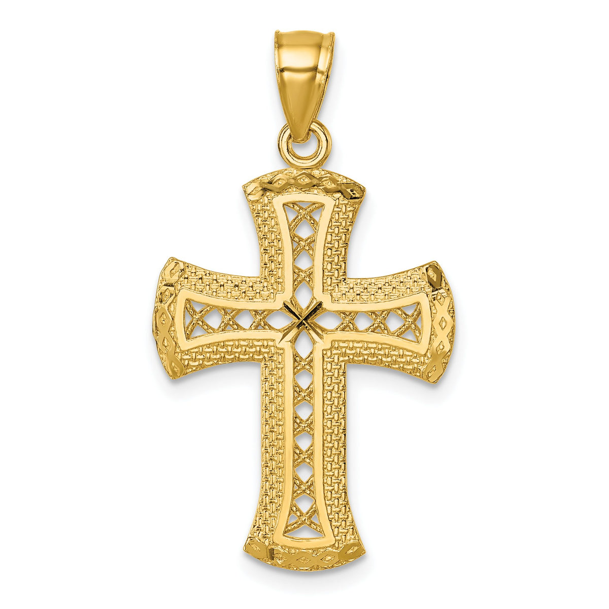 Lattice Cross Pendant in 14K Yellow Gold, 34mm Diamond-Cut - Sophia Jewelers Main image