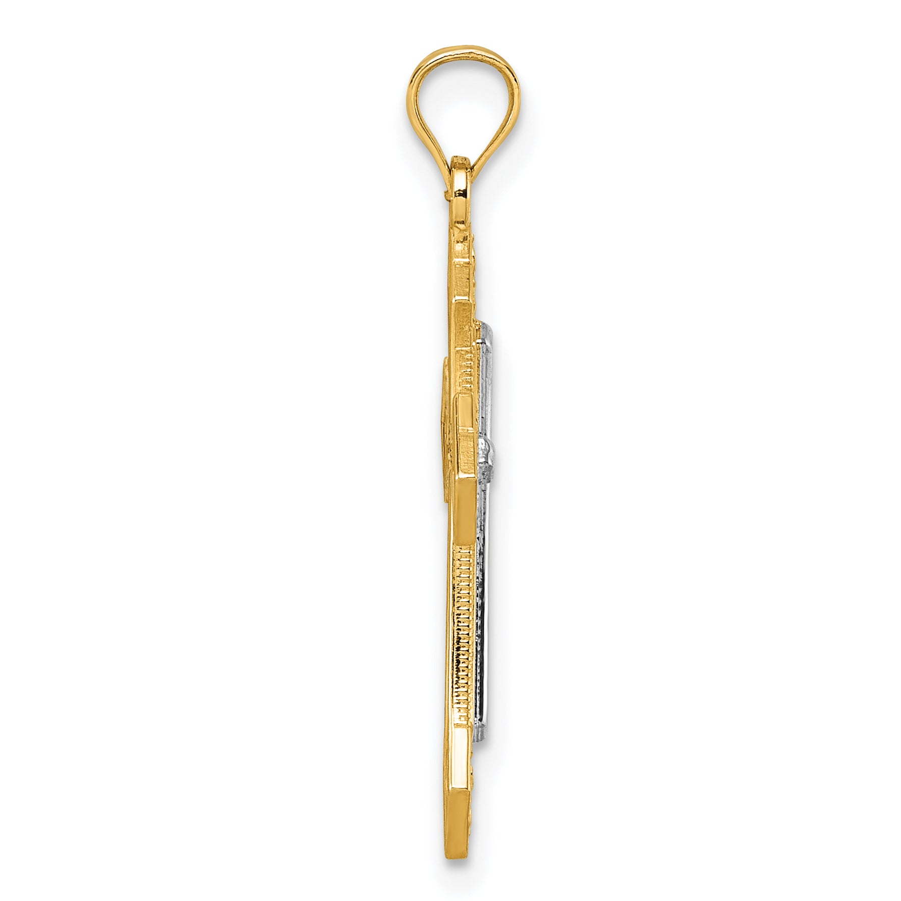 14k Two-tone Diamond-cut Polished Passion Cross Pendant