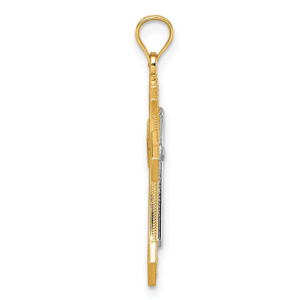 14k Two-tone Diamond-cut Polished Passion Cross Pendant