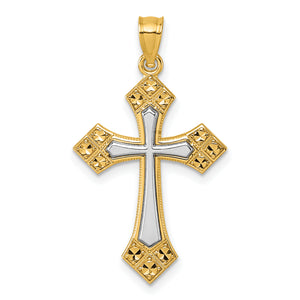 Passion Cross Pendant in 14K Two-Tone Gold, 31mm Diamond-Cut - Sophia Jewelers
