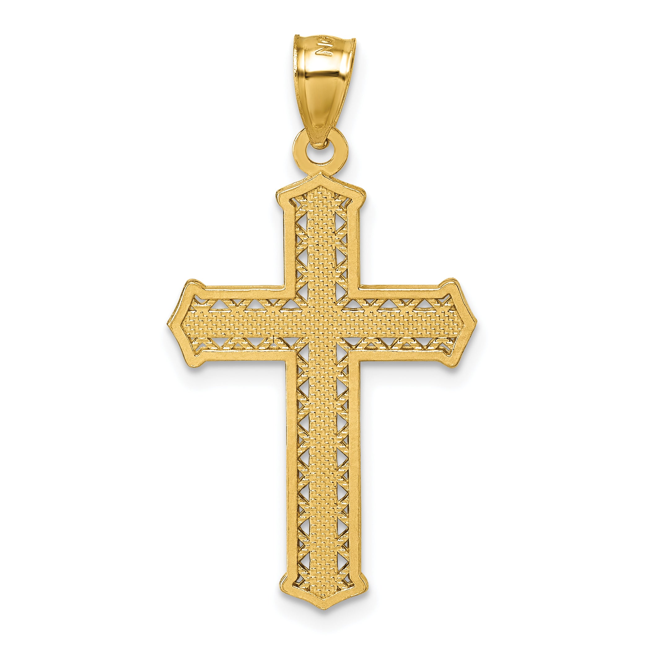14k Polished Diamond-cut Textured Fancy Pierced Design Cross Pendant