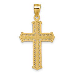 14k Polished Diamond-cut Textured Fancy Pierced Design Cross Pendant
