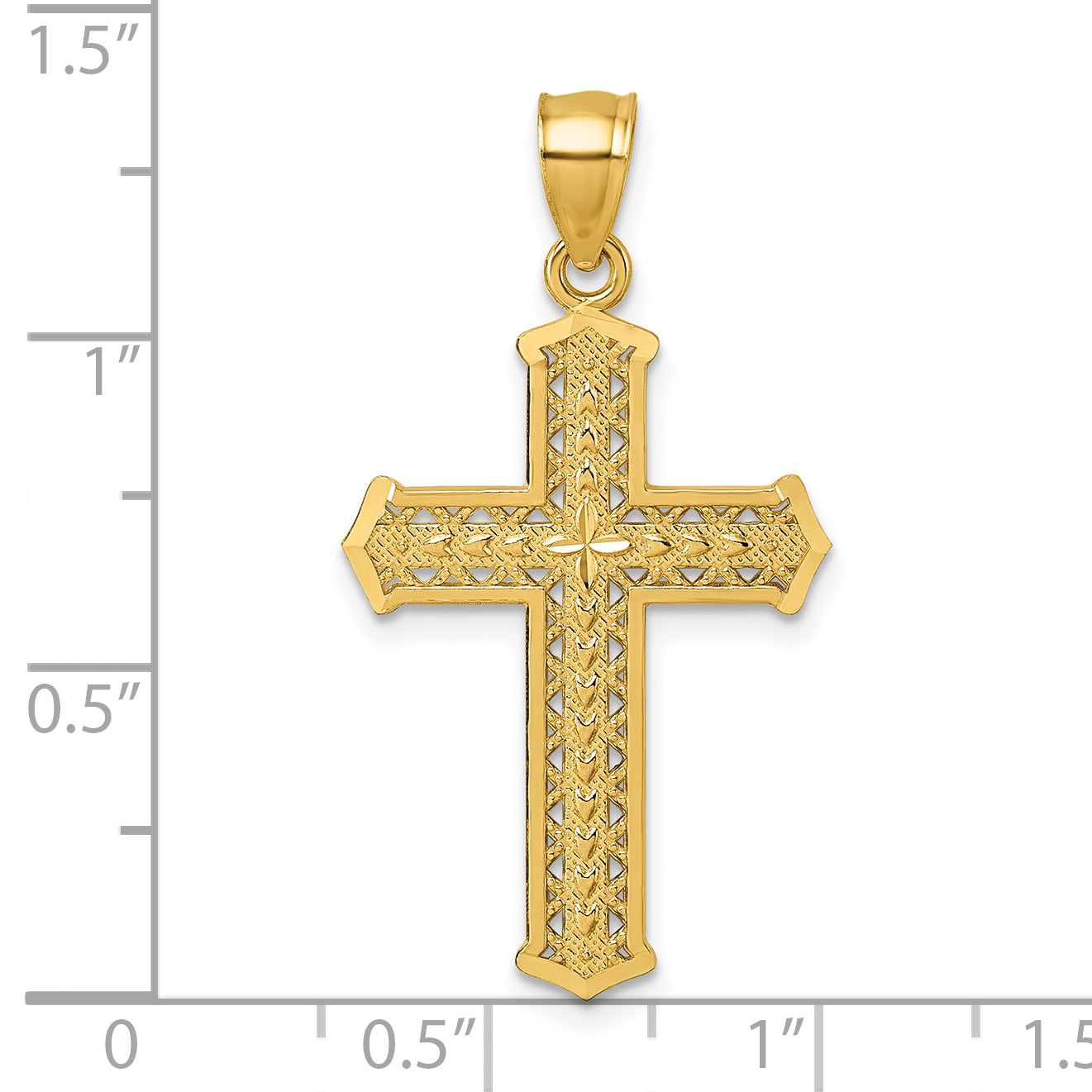 14k Polished Diamond-cut Textured Fancy Pierced Design Cross Pendant