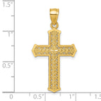 14k Polished Diamond-cut Textured Fancy Pierced Design Cross Pendant