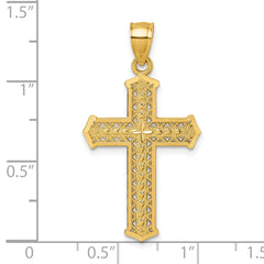 14k Polished Diamond-cut Textured Fancy Pierced Design Cross Pendant