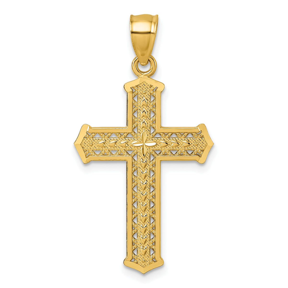 Cross Pendant in 14K Yellow Gold, 19x30mm Textured & Diamond-Cut - Sophia Jewelers Main image