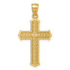 14k Polished Diamond-cut Textured Fancy Pierced Design Cross Pendant