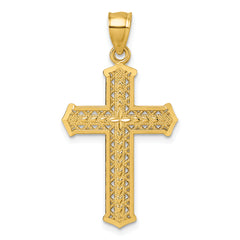 14k Polished Diamond-cut Textured Fancy Pierced Design Cross Pendant