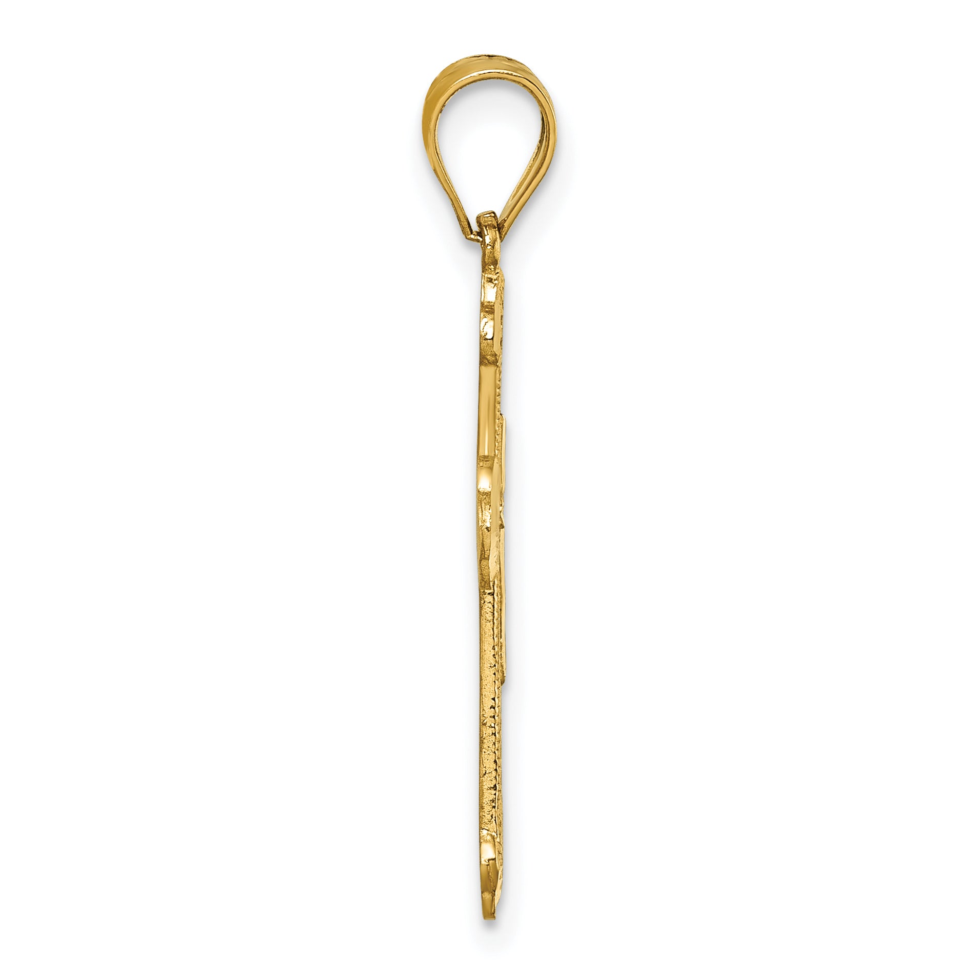 14k Polished Diamond-cut Textured Fancy Budded Cross Pendant