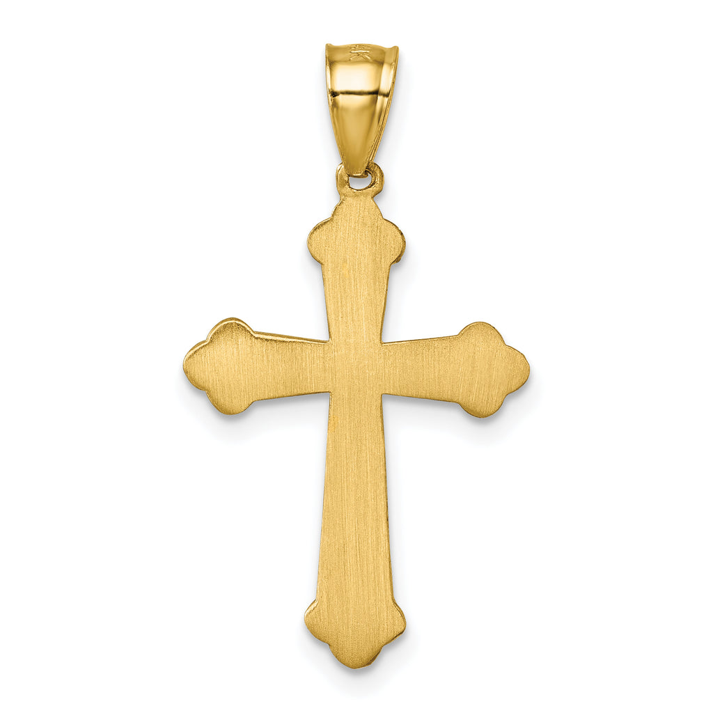 14k Polished Diamond-cut Textured Fancy Budded Cross Pendant