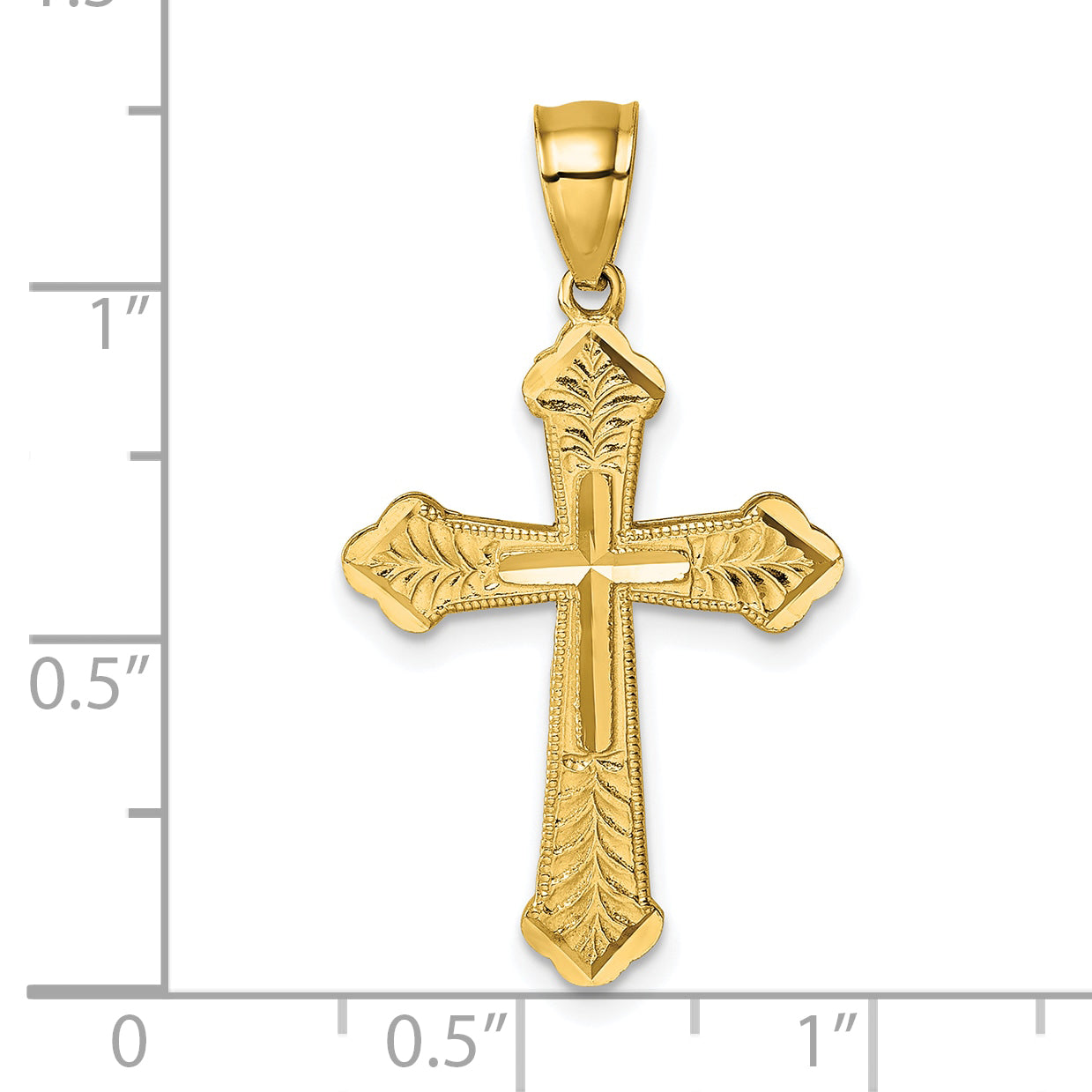 14k Polished Diamond-cut Textured Fancy Budded Cross Pendant