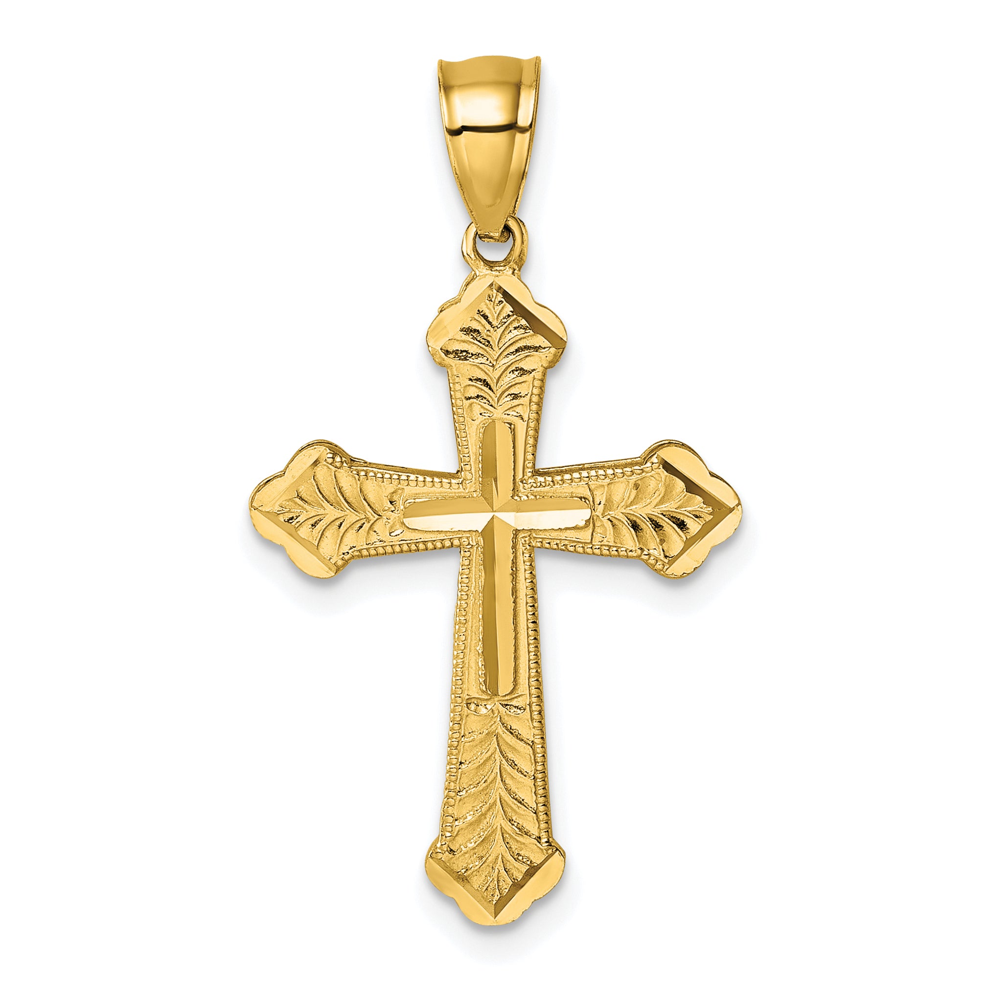 14k Polished Diamond-cut Textured Fancy Budded Cross Pendant Main image