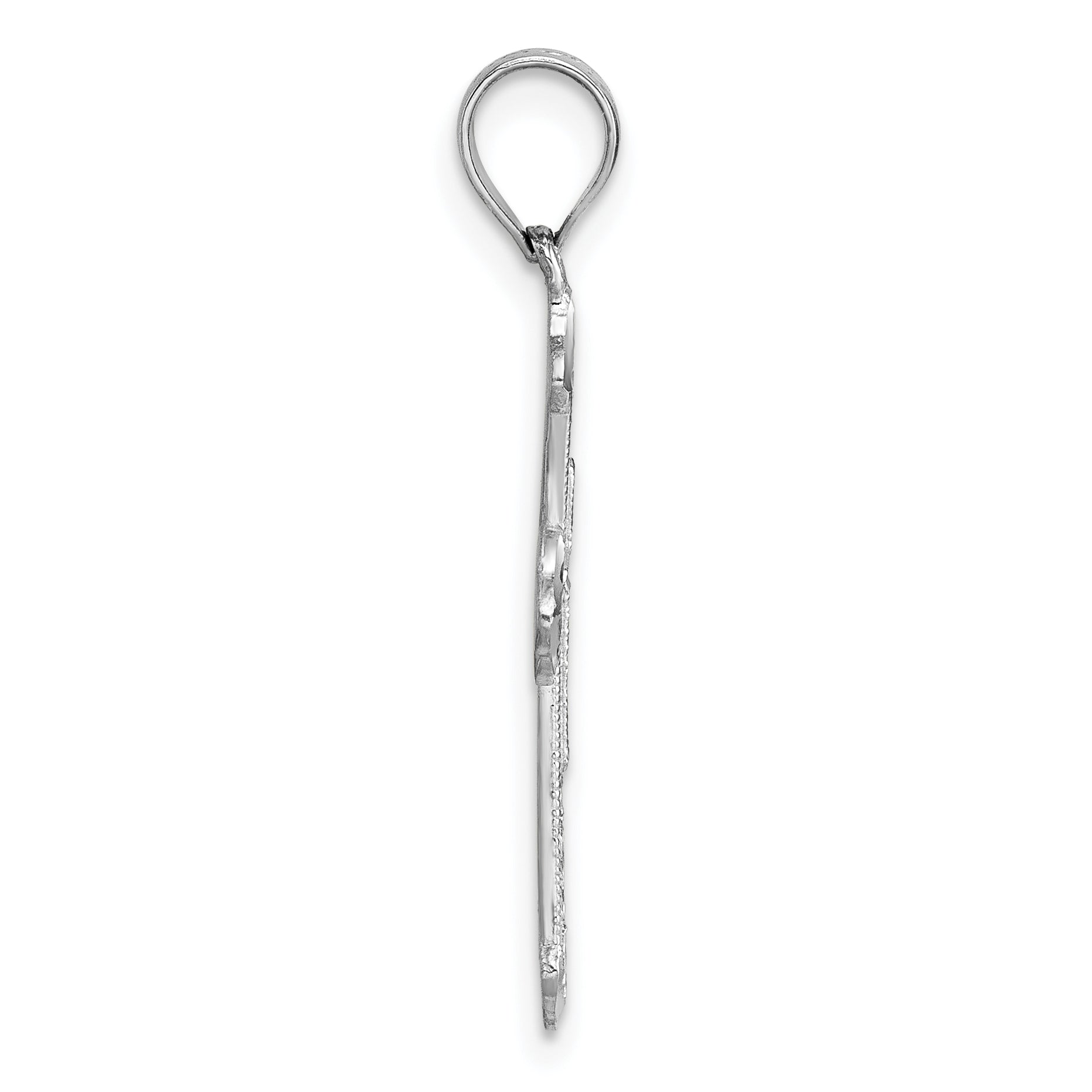 14k Polished White Gold Diamond-cut Fancy Budded Cross Pendant Secondary image