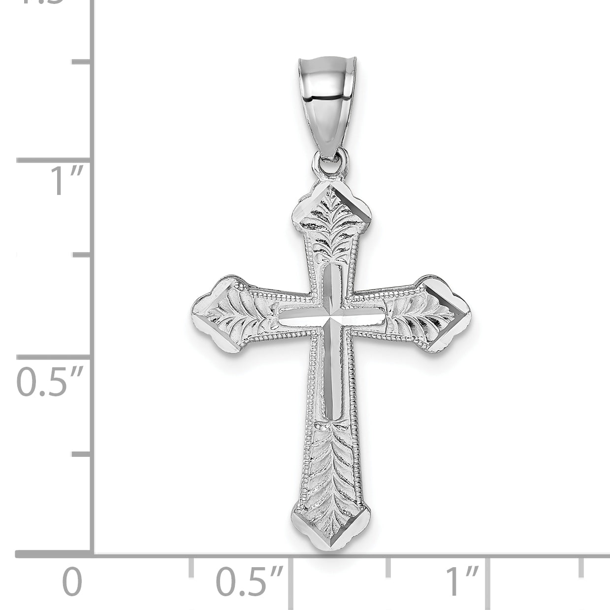 14k Polished White Gold Diamond-cut Fancy Budded Cross Pendant