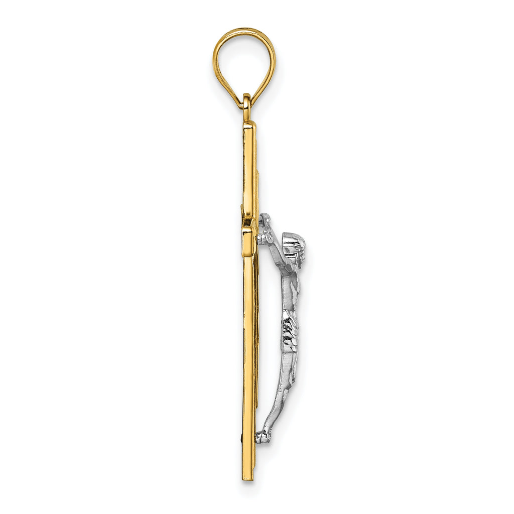 14k Polished Two-tone Diamond-cut Crucifix Pendant