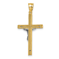 14k Polished Two-tone Diamond-cut Crucifix Pendant