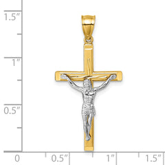 14k Polished Two-tone Diamond-cut Crucifix Pendant