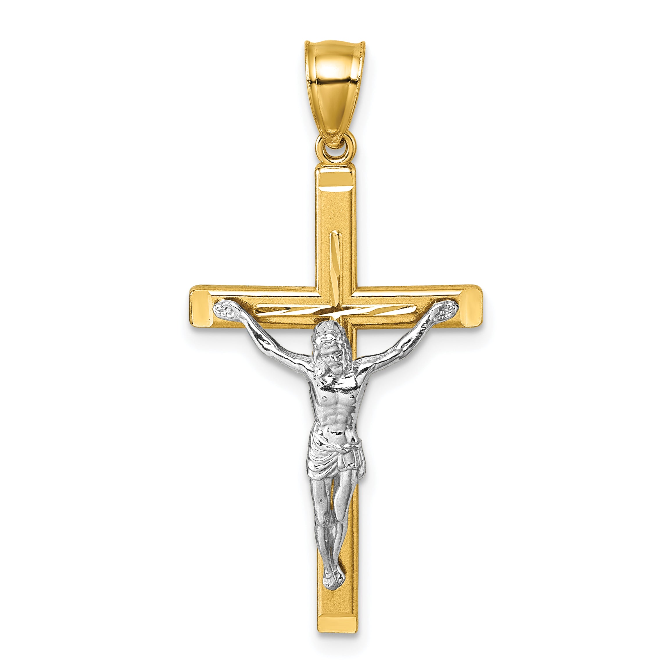 14k Polished Two-tone Diamond-cut Crucifix Pendant Main image