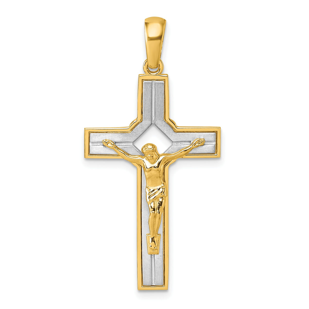 Crucifix Pendant in 14K Two-Tone Gold with Square Cut-Out, 39mm - Sophia Jewelers Main image