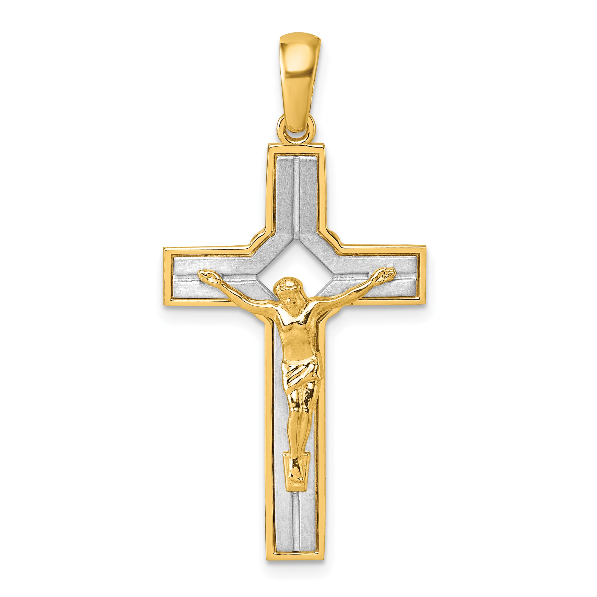 14k Two-tone Polished and Satin Crucifix With Square Cut Out Pendant Main image
