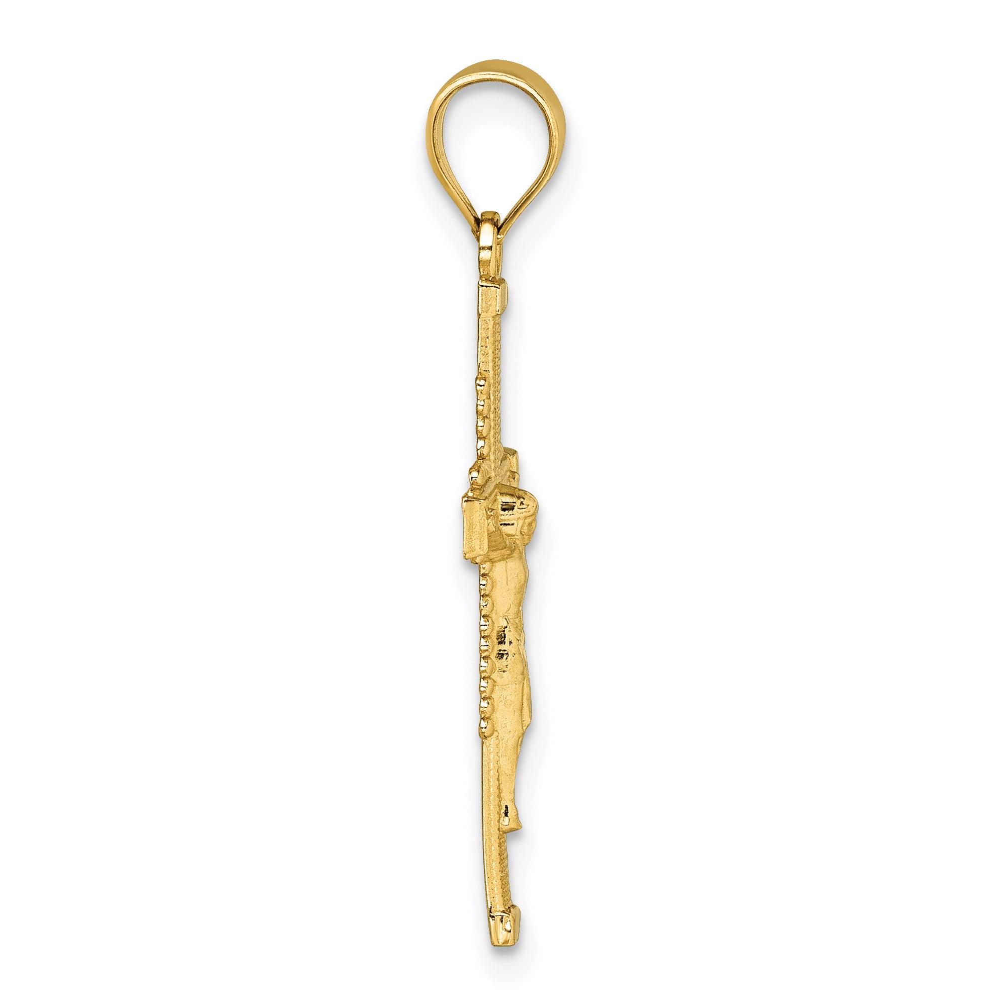 14k Polished Diamond-cut Textured Crucifix Pendant Secondary image