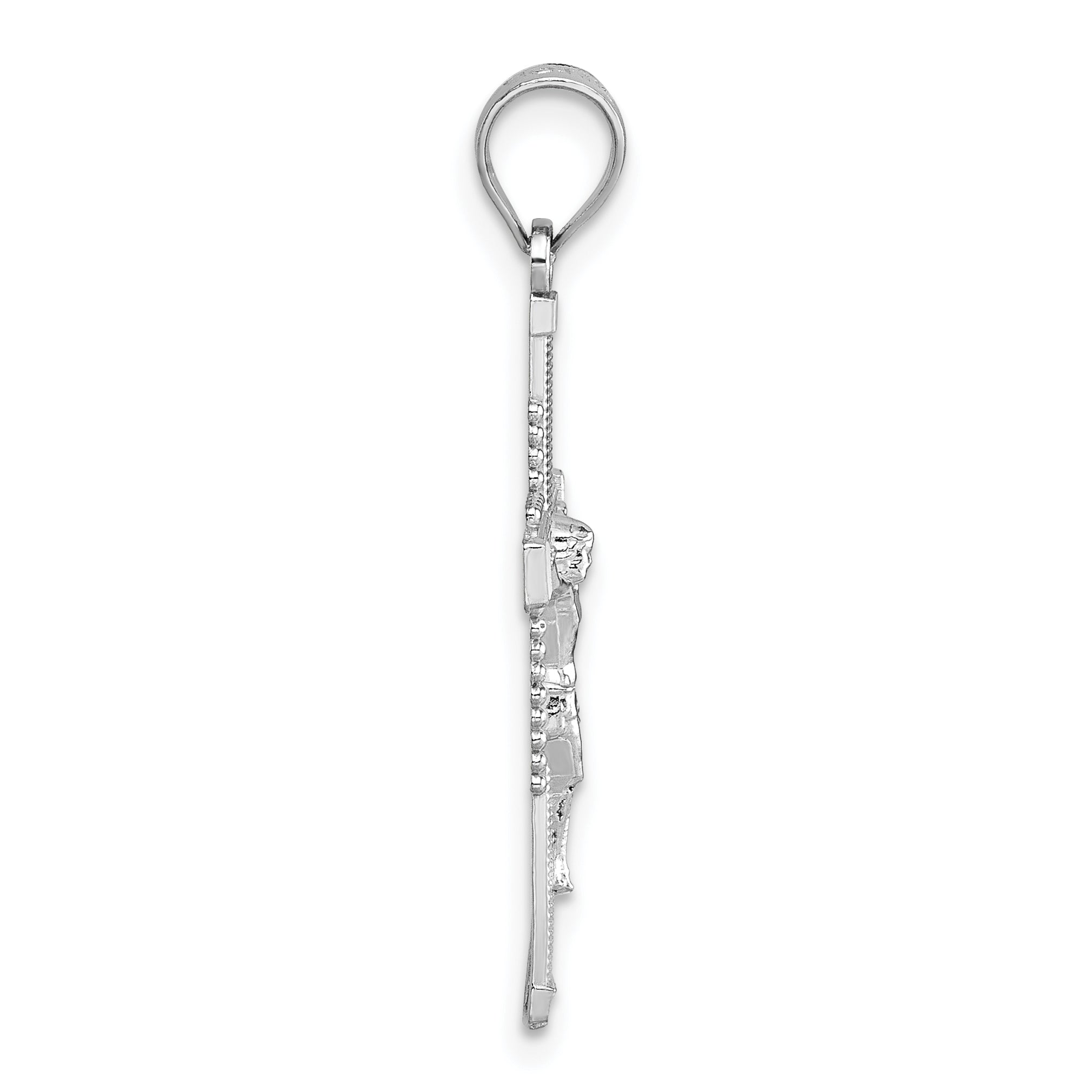 14k Polished White Gold Diamond-cut Textured Crucifix Pendant Secondary image