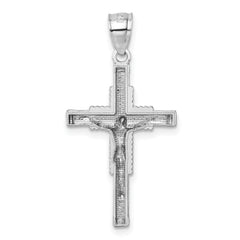 14k Polished White Gold Diamond-cut Textured Crucifix Pendant