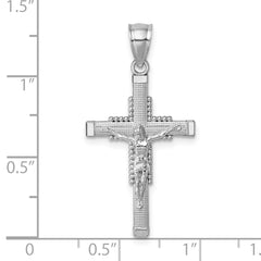 14k Polished White Gold Diamond-cut Textured Crucifix Pendant