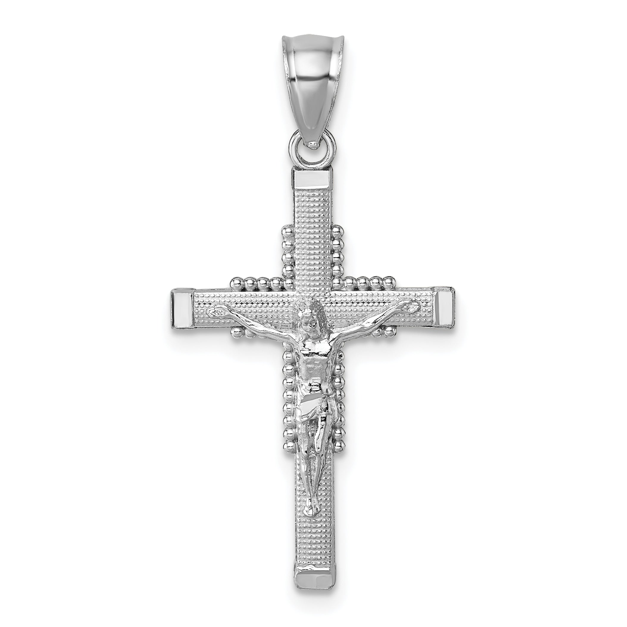 14k Polished White Gold Diamond-cut Textured Crucifix Pendant Main image