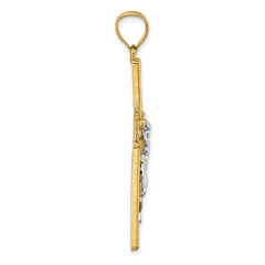 14k Polished with Rhodium Diamond-cut Nugget Crucifix Pendant