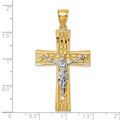 14k Polished with Rhodium Diamond-cut Nugget Crucifix Pendant