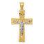 14k Polished with Rhodium Diamond-cut Nugget Crucifix Pendant