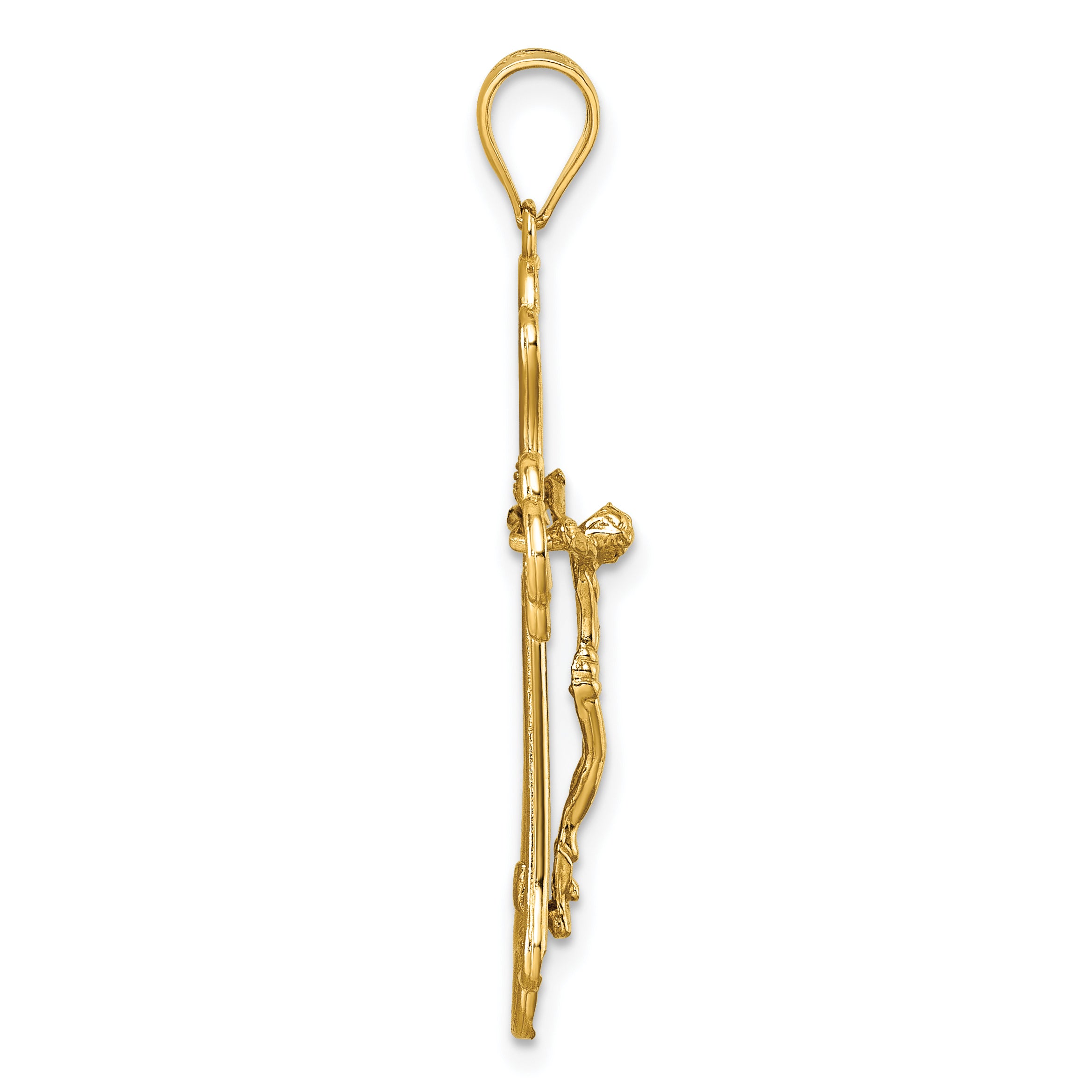 14k Polished Diamond-cut Fleur de Lis Filigree Fancy Crucifix Pendant Secondary image