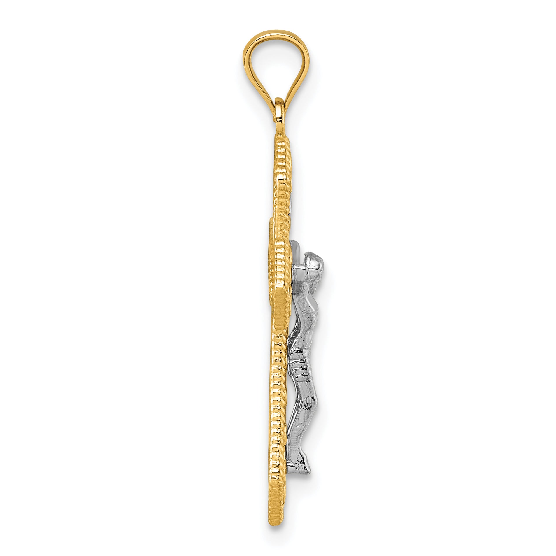 14k Two-tone Polished and Textured Filigree Passion Crucifix Pendant Secondary image