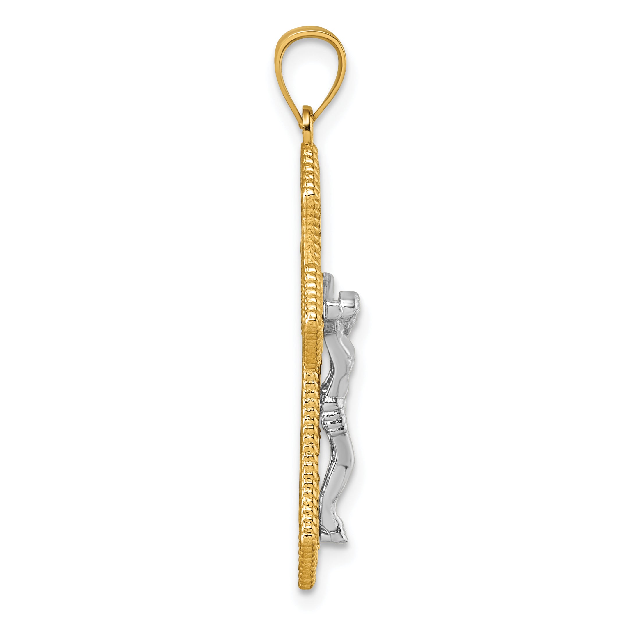 14k Two-tone Polished and Textured Filigree Passion Crucifix Pendant