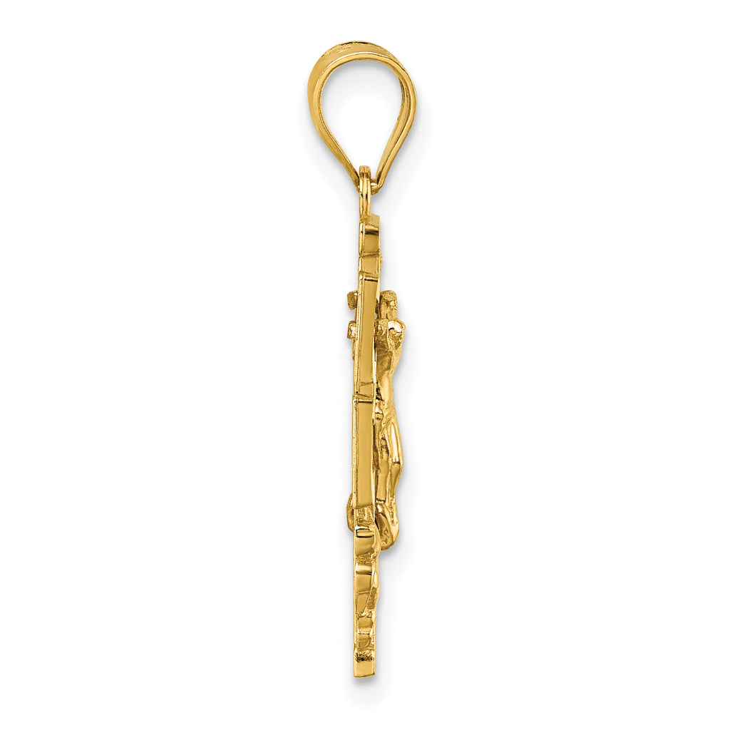 14k Polished Diamond-cut Cara Vaca Cross Pendant