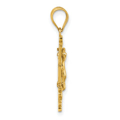 14k Polished Diamond-cut Cara Vaca Cross Pendant