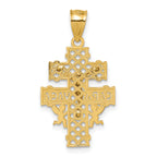 14k Polished Diamond-cut Pierced Lattice Design Cara Vaca Cross Pendant