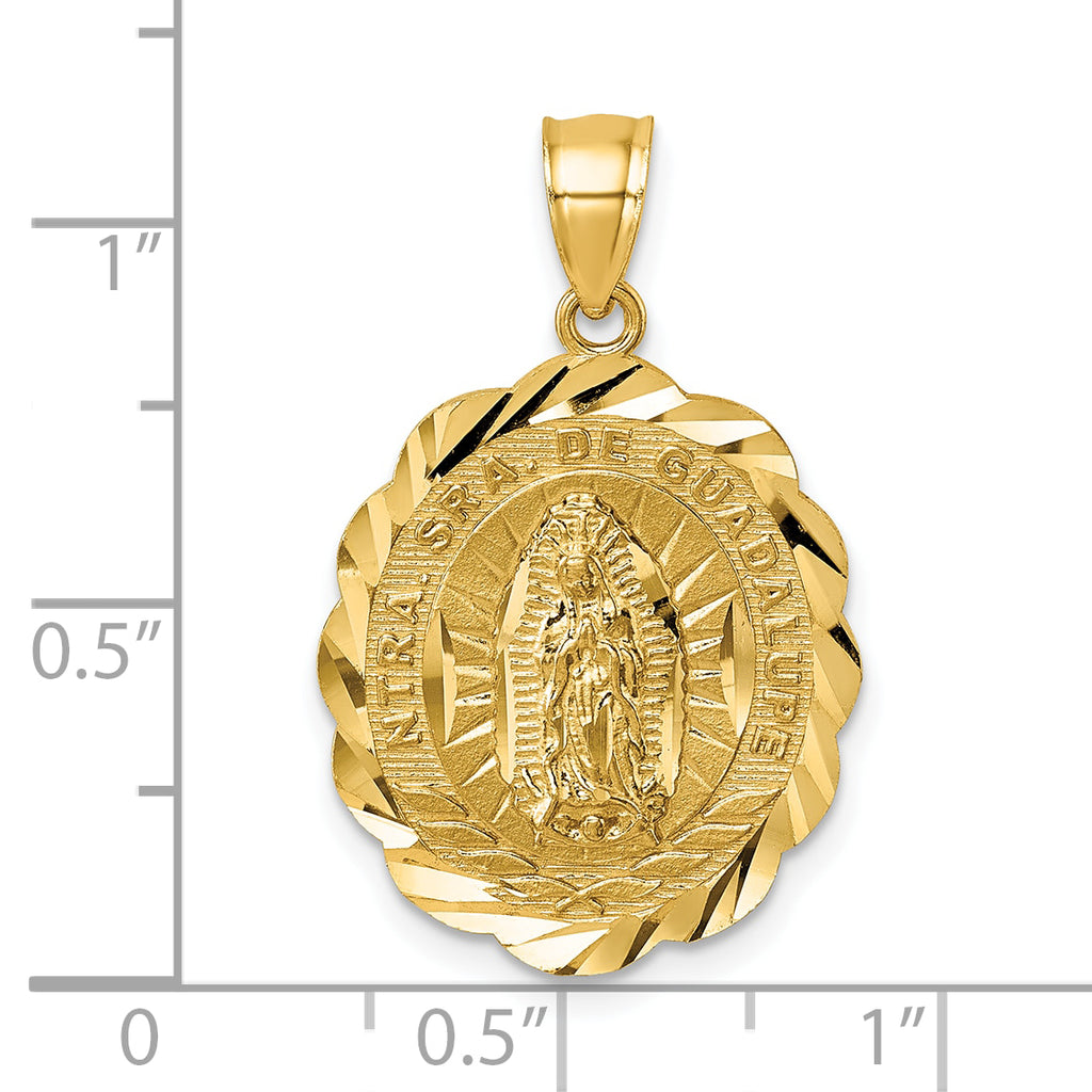 14k Polished Diamond-cut Spanish Version Our Lady of Guadalupe Pendant