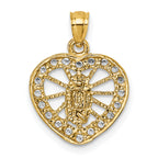 14k Polished CZ Heart Pierced Design Our Lady of Guadalupe Pendant