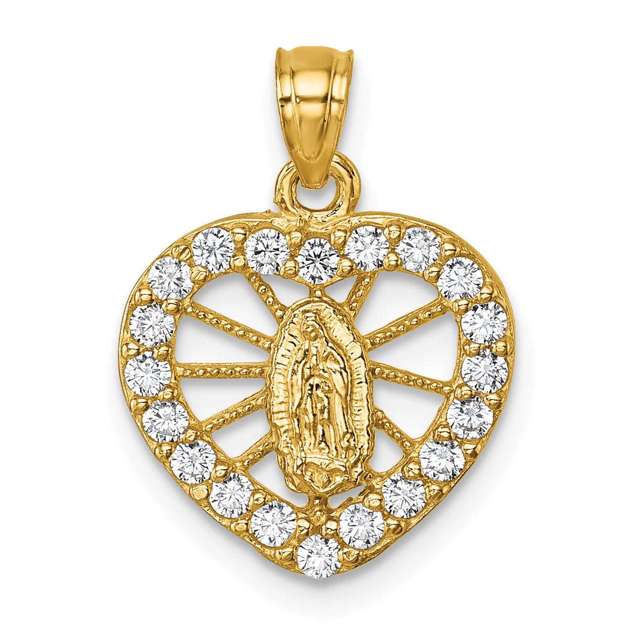14k Polished CZ Heart Pierced Design Our Lady of Guadalupe Pendant Main image