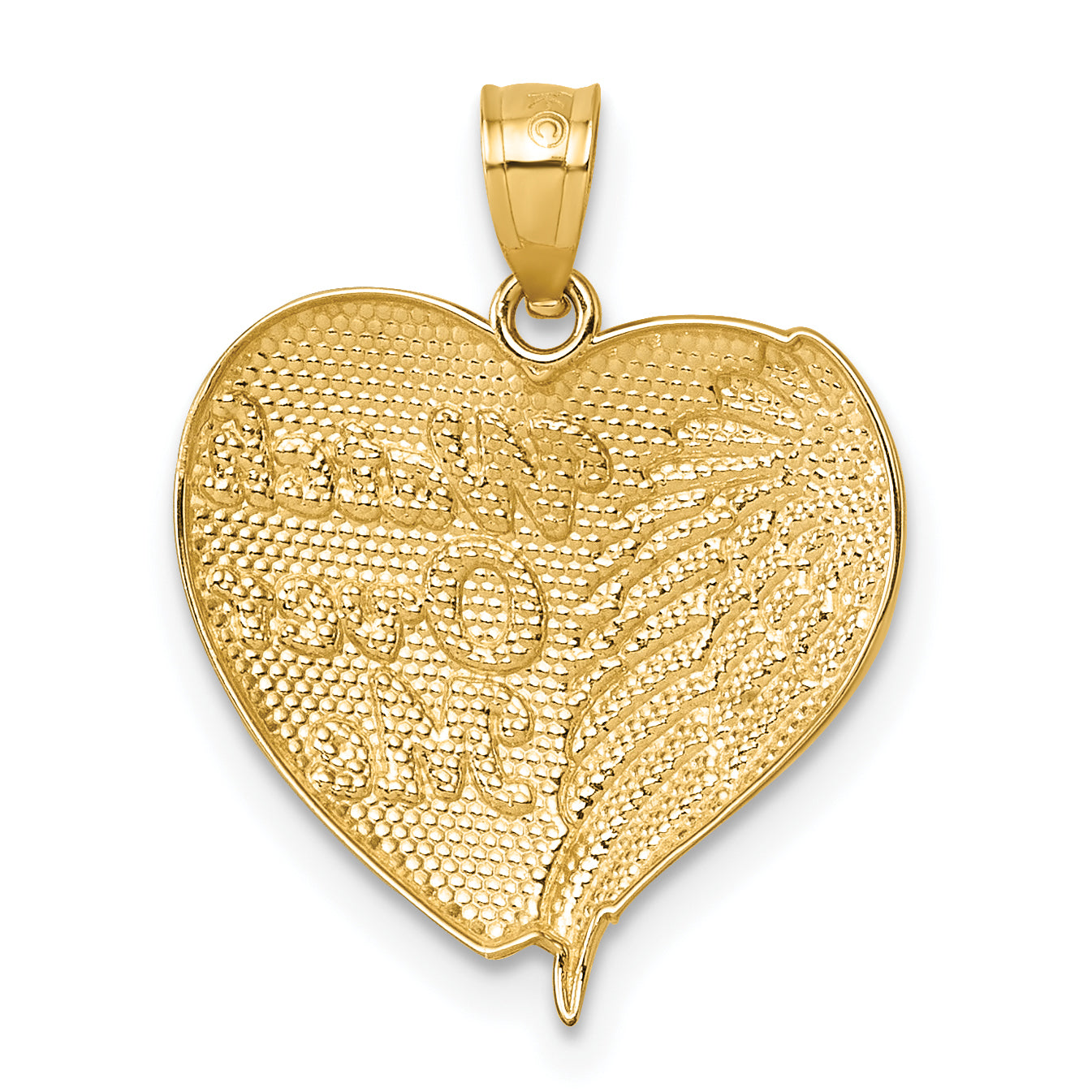 14k and Rhodium Diamond-cut Heart With Wing WATCH OVER ME Pendant