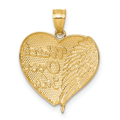 14k and Rhodium Diamond-cut Heart With Wing WATCH OVER ME Pendant