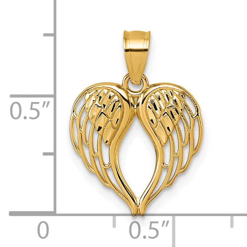 14k Polished and Diamond-cut Cut-out Wings In Heart Shape Pendant